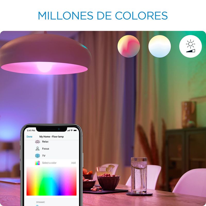 AMPOLLETA E27 WIZ INTELIGENTE 8.5W DIMEABLE LUZ CÁLIDA A FRIA Y RGB  BLUETOOTH