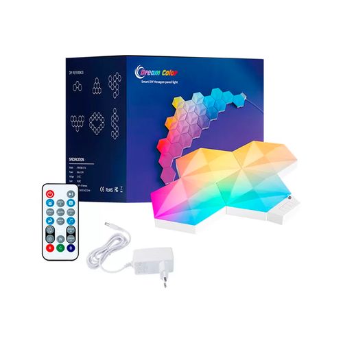 APLIQUÉ MURO LED STUDIO 6 HEXÁGONOS SMART 24W COLOR RGB 24V + CONTROL REMOTO