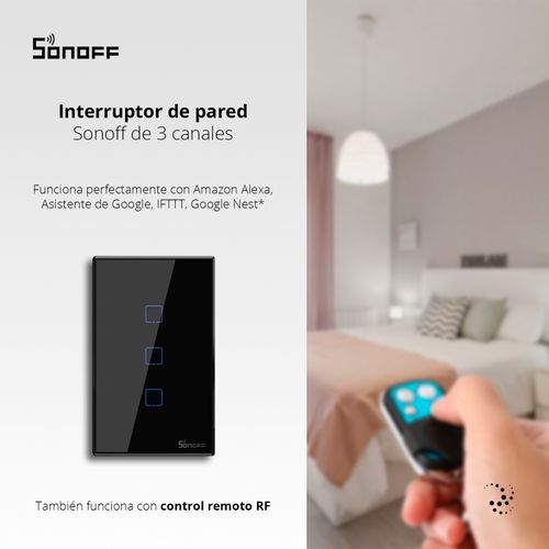 INTERRUPTOR DE PARED SONOFF DE 3 CANALES WIFI + RF
