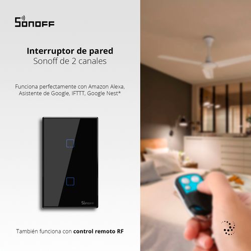 INTERRUPTOR DE PARED SONOFF DE 2 CANALES WIFI + RF