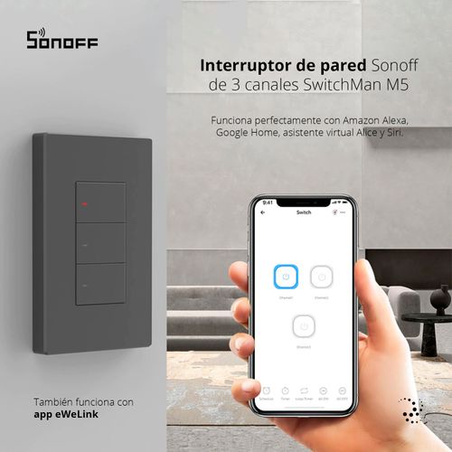 INTERRUPTOR DE PARED SONOFF DE 3 CANALES WIFI SWITCHMAN M5