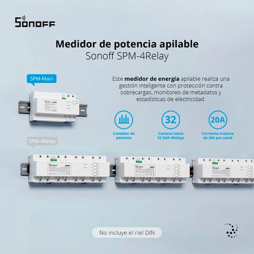 MEDIDOR ENERGÍA APILABLE SONOFF PROTECCIÓN SOBREVOLTAJE 20A SPM-MAIN
