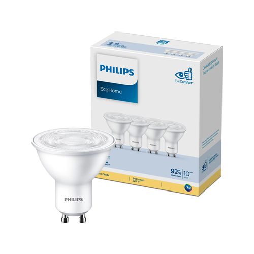 KIT DE 4 AMPOLLETAS GU10 PHILIPS ECOHOME 3.8W LUZ CÁLIDA