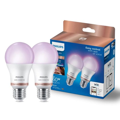 PACK 2 AMPOLLETA INTELIGENTE E27 WIZ 60W LUZ CÁLIDA A LUZ FRÍA