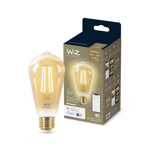 AMPOLLETA INTELIGENTE E27 PHILIPS WIZ WIFI FILAMENTO ST64 7W LUZ CÁLIDA