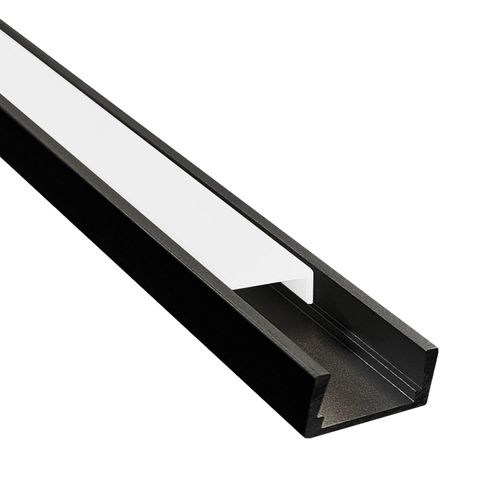 PERFIL PARA CINTA LED STUDIO SOBREPUESTO PLANO BAJO 1.7X0.7 CM / 2 METROS MTS NEGRO H0.7 1.7x200 CM