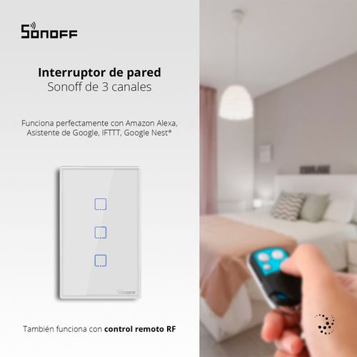 INTERRUPTOR DE PARED SONOFF DE 3 CANALES WIFI + RF