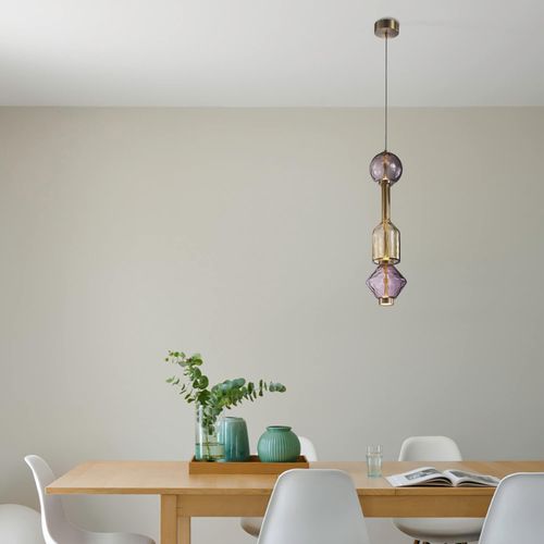 LÁMPARA COLGANTE LED STUDIO VIDRIO IRIS CHOCOLATE COGNAC TRIPLE 3X4W LUZ CÁLIDA