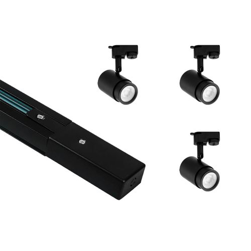 KIT RIEL MONOFÁSICO LED STUDIO 1 MT + 3 FOCOS RIEL FAIDHE