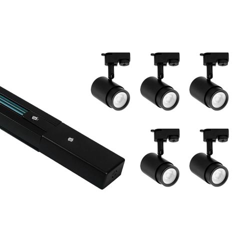 KIT RIEL MONOFÁSICO LED STUDIO 2 METROS + 5 FOCOS RIEL FAIDHE