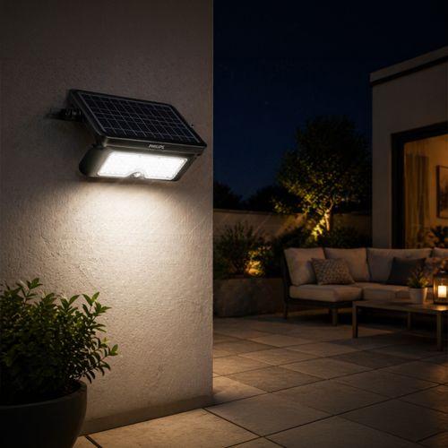 PROYECTOR SOLAR PHILIPS ESSENTIAL SMARTBRIGHT SOLAR COMPACT SENSOR INCORPORADO 5.5W LUZ CÁLIDA IP65