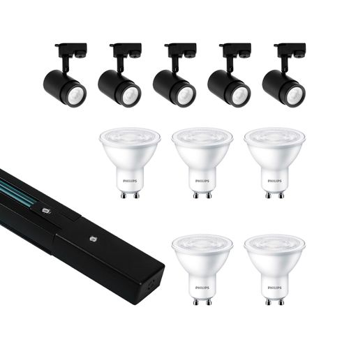 KIT RIEL MONOFÁSICO LED STUDIO 2 METROS + 5 FOCOS RIEL FAIDHE