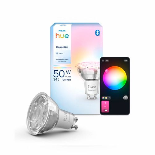 AMPOLLETA GU10 PHILIPS HUE ESSENTIAL 4.7W LUZ RGB Y CÁLIDA (2200K) A FRÍA (6500K)