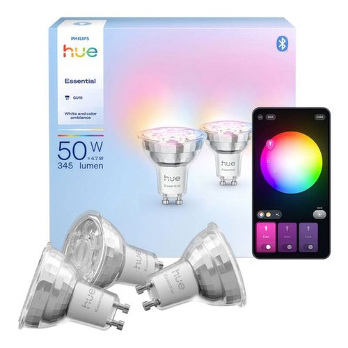 PACK AMPOLLETAS GU10 PHILIPS HUE 4.7W LUZ CÁLIDA (2200K) A FRÍA (6500K)