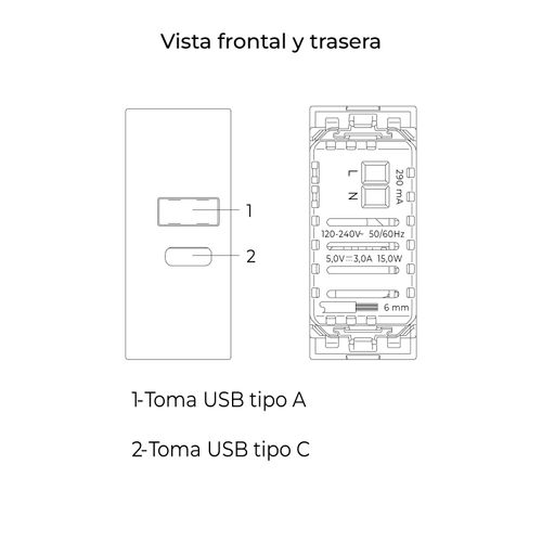 ALIMENTADOR VIMAR SERIES RESIDENCIALES ARKÉ USB A+C 5V 2,4A 1M
